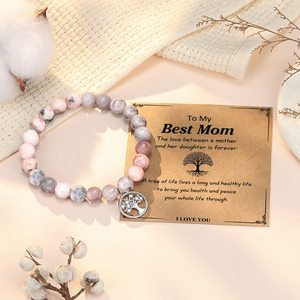 Dainty pierre naturelle arbre de vie Bracelet cadeau pour maman rose zèbre pierre violet bleu pierre gemme carte Bracelet amitié bijoux - Product Image 5