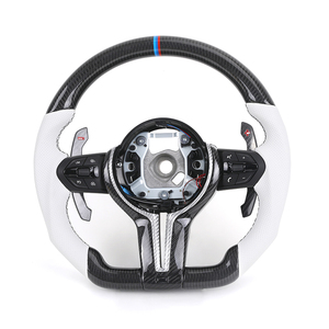 Volant en cuir semi-perforé blanc avec pagaies en carbone pour <span class=keywords><strong>BMW</strong></span> F01 F06 F10 F20 F30 M3 F80 M4 F82 M2 F87 E90 E92 - Product Image 1
