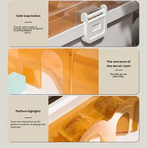 Cage à <span class=keywords><strong>hamster</strong></span> portable en plastique solide, panoramique, transparente, double couche, luxe, dorée, extra large, type villa, avec plateau en plastique - Product Image 6