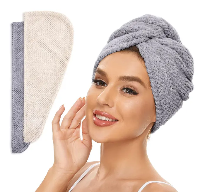 Handuk Rambut Bungkus Turban Handuk Mandi Kepala Pancuran dengan Kancing Pengering Topi Rambut Cepat Kering untuk Mandi Mandi