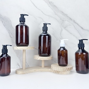 Custom Round Shoulder Amber Green Transparent 100ml 150ml 200ml 300ml 500ml Hair Oil PET Plastic Shampoo <b>Bottle</b> with <b>Pump</b> - Product Image 2