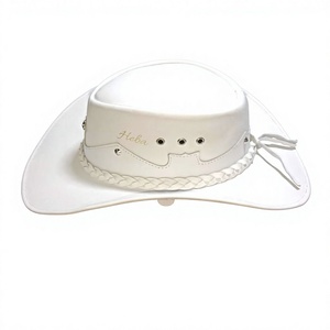 Este es un sombrero de vaquero de cuero genuino de vaca color marrón con una banda trenzada, un sombrero de vaquero de cuero blanco personalizado con detalles trenzados. - Product Image 1