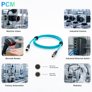 M12 8 针 A 型公对母 CAT6A 高柔性工业以太网电缆，适用于康耐视 SICK Keyence Basler 机器视觉相机 - Product Image 2