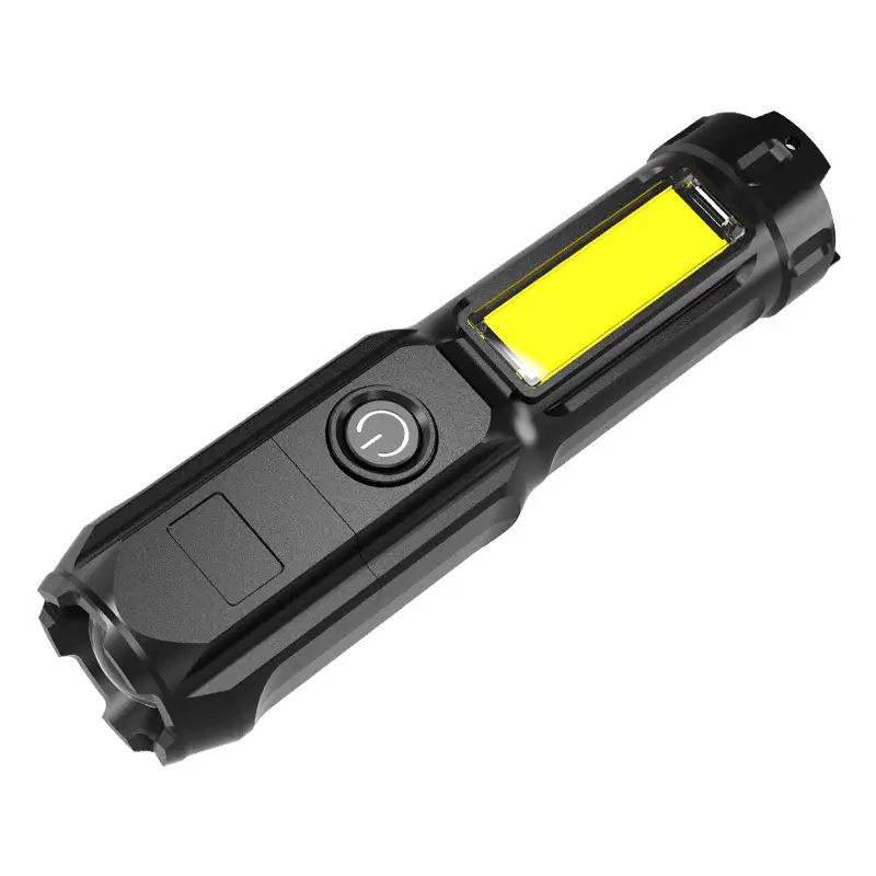 USB充電式P900LED戦術懐中電灯COBスライドフラッドライトトーチ防水ズーム可能な緊急キャンプランタン4モード