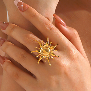 Fashion Sunflower Women's Stainless Steel <b>Open</b> Adjustable <b>Ring</b> 18K Gold Trendy, Personalized, Exaggerated Hip-Hop <b>Ring</b> - Product Image 1