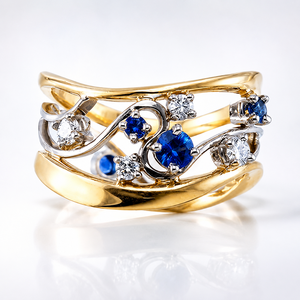 Bague à motif géométrique multicolore pour femmes, pierre scintillante, ligne ondulée, bijoux de doigt tendance - Product Image 1