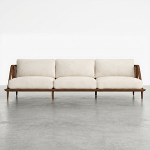 Modern Durable Comfortable Fabric <b>Sofa</b> Padded Arms <b>Wooden</b> <b>Frame</b> Three Seat Square Scandinavian Style Living Room Hotel Furniture - Product Image 1