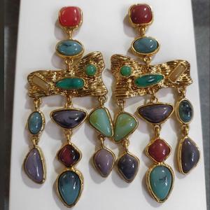 凯美2025新到时尚女性绿松石几何金属耳环多层女性金色声明耳环女性 - Product Image 2