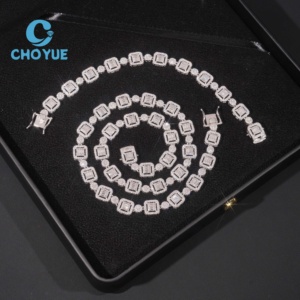 High Clarity <b>Emerald</b> Cut Moissanite Link Chain Tennis Chain Hip Hop Bling <b>Pendant</b> Unisex Luxury Wedding Gift Necklace - Product Image 2