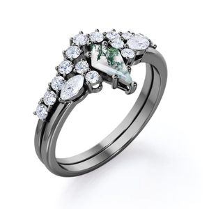 High Quality Certified Women <b>925</b> Sterling <b>Silver</b> Crowned Quadrilateral Moss Agate Classic Prong Setting <b>Ring</b> for Wedding - Product Image 1