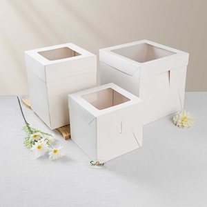 Sunshine <b>White</b> Paper Bakery <b>Box</b> square Cardboard Disposable 10 X 10 X 5 12 Inch Packaging Cake <b>Box</b> with Window - Product Image 3