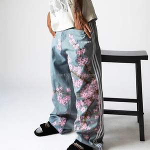 Pantalon en jean ample sur mesure OEM, design brodé de luxe, denim épais 14 oz, streetwear pour hommes, haute qualité - Product Image 1