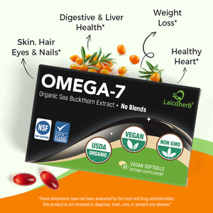 Laicuherb Huile d'argousier en gélules molles, best-seller, 30 capsules, végétalien, complément <span class=keywords><strong>alimentaire</strong></span> Oméga 3-6-7-9 <span class=keywords><strong>pour</strong></span> l'éclat <span class=keywords><strong>de</strong></span> la peau et le bien-être quotidien - Product Image 1