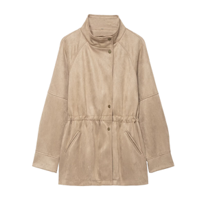Veste en daim mi-longue à col haut ample et simple, style tendance pour femmes, nouvelle collection hiver 2025, manteau printemps/automne - Product Image 1