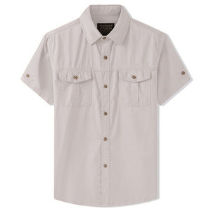 Men's Solid Color Short Sleeve <b>Button</b> Up Casual Shirt With Two Pockets Turn-down Collar Breathable Poplin Fabric Summer Wear - Product Image 1