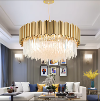 Lustre moderne de luxe en cristal, en acier inoxydable doré, grande lampe suspendue ronde pour villa, salon, salle à manger, décoration