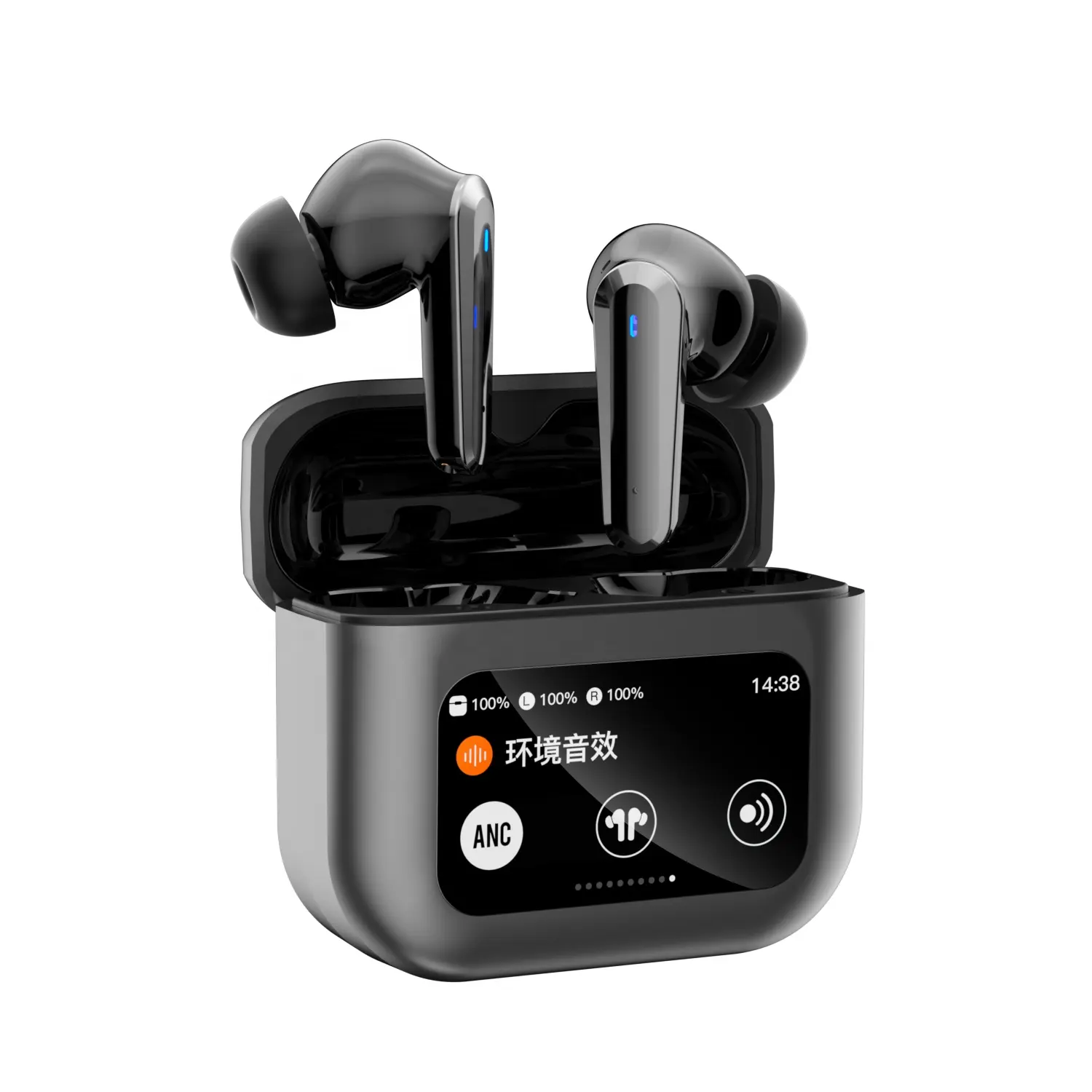 2024 New ANC Geräuschunterdrückung Touchscreen LCD-Anzeige Ohrhörer In-Ear Kopfhörer Multifunktions-LED echte kabellose TWS-Ohrhörer