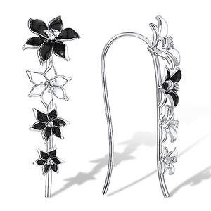 Boucles d'oreilles pendantes en forme de fleur pour femmes, plaquées argent, avec cristaux et strass, en alliage, bijoux de fête, style romantique, boucles d'oreilles tendance - Product Image 3