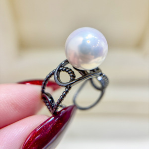 S925 Silver <b>Ring</b> Stand DIY <b>Pearl</b> Accessories Fashion <b>Ring</b> with 9-13mm Round Beads Jewelry Stand-10462 - Product Image 3