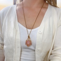 Collier de luxe en acier inoxydable plaqué or en stock Collier à monter soi-même porte-cristal avec pierres naturelles