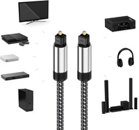 Connecteurs plaqués or, câble audio numérique optique Toslink multi-canaux noir de 6 pieds pour système audio, barre de son, home cinéma