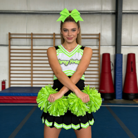 Ensemble de tenue de cheerleading de compétition haut de gamme, orné de strass, noir, vert, blanc, sans manches, pour équipe de cheerleading All Star