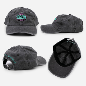 Casquette de baseball en coton non structurée à profil bas, bicolore, avec logo brodé, effet vieilli et déchiré, style rétro vintage du fabricant - Product Image 2