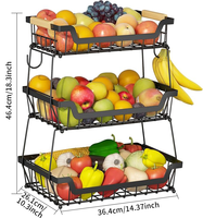 Corbeille à fruits en métal rectangulaire à 3 niveaux, design moderne, détachable, porte-bananes, corbeille à fruits et légumes en métal pour la cuisine