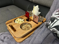 Plateau de canapé en bois anthracite avec porte-gobelet, plateau de canapé pour collations, organisateur de plateau de canapé avec porte-télécommande