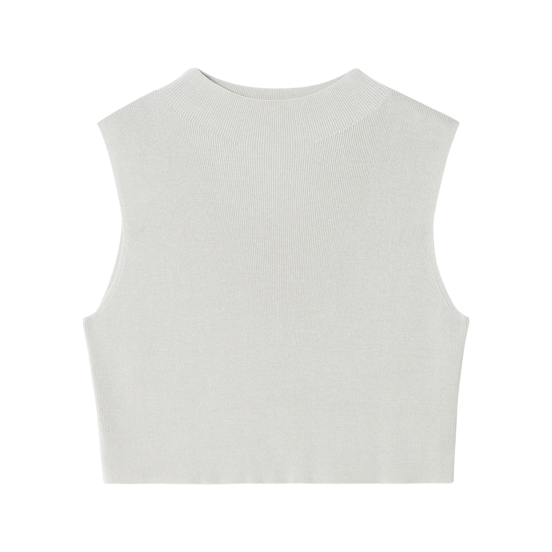 OEM Tùy Chỉnh Mùa Xuân Mới Nửa Cao Cổ Không Tay Len Mềm Ngắn Của Phụ Nữ Dệt Kim Vest Tank Top