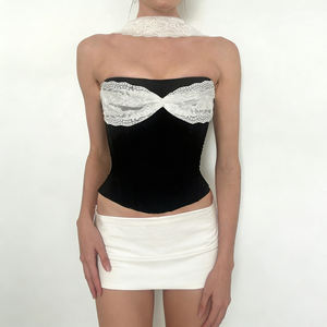 Top élégant sans bretelles en dentelle respirante et bustier corset chic ajusté pour femme - Product Image 1