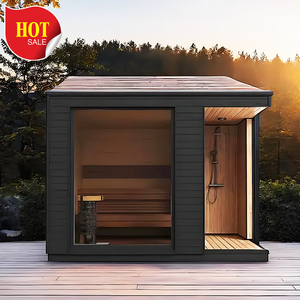 Ngoài Trời Thông Minh Khô Hơi Nước Tắm Hơi <span class=keywords><strong>Sequoia</strong></span> Cube Vuông Thiết Kế Hiện Đại Điện Rắn Gỗ Tuyết Tùng Màu Đỏ Biệt Thự Máy Tính Bảng Điều Khiển - Product Image 6