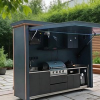 Cuisine d'extérieur pliable multifonctionnelle, moderne, en bois massif et acier inoxydable, four intégré, barbecue mobile, écologique
