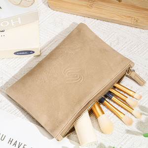 High Quality Custom Printed <b>Suede</b> Zipper Makeup Packaging Pouch VelvetTravel Cosmetic Bag for Makeup <b>Brush</b> - Product Image 2