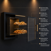 Wandmontierte Bäckerei-Vitrine mit Glastür, Warmlicht-LED, Zwei Regale, Brot- und Gebäckvitrine