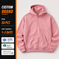 Pullover Kustom Berkualitas Tinggi Grosir Streetwear Premium Produsen Desainer OEM Desain Bergaris Resleting Seperempat