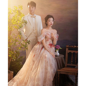 Off The Shoulder Floral Chiffon Ball <b>Gown</b> Dress Empire Waistline For <b>Brides</b> And Formal Events - Product Image 4