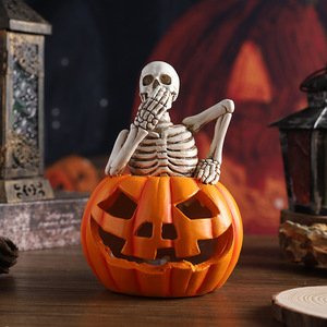 Halloween mặt hàng trang trí ánh sáng đồ đạc bức tượng nhỏ ngôi nhà ma ám phát sáng hộp sọ Bộ Xương bí ngô nhựa thủ công mỹ nghệ - Product Image 2