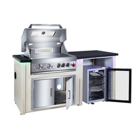 Kabinet Dapur Luar Ruangan dengan Panggangan BBQ Gas Terintegrasi, Rangka Aluminium Tahan Panas dan Tahan Air, Kaki yang Dapat Disesuaikan, dan Perangkat Pengaman Api