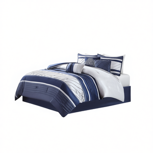 Ensemble de couette rayée moderne 7 pièces, taille complète, en polyester, pour la décoration de la maison, design cousu - Product Image 1