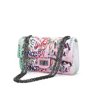 Faux vegan nuovo di modo del progettista Multi Graffiti di Stampa della borsa della donna delle signore di sacchetto di spalla delle donne borse borsa della signora graffiti borse