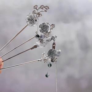 विंटेज लड़कियों महिला फूल hanfu टासल लंबे बालों के चॉस्टिक सामान गुलाब हेयरपिन चीनी के पारंपरिक बाल पिन - Product Image 2