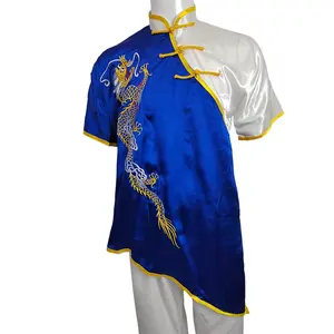 中国の伝統的なドラゴンの刺Embroidery快適なソフトタッチホワイトブルー不規則なカンフーウェア