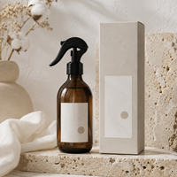 Spray d'ambiance et de linge en aérosol 250 ml, parfum lavande, flacon ambré écologique, étiquette personnalisée, boîte sur mesure, marque privée