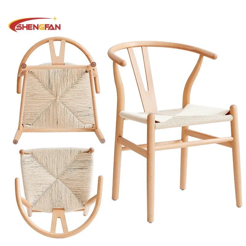Designers célèbres Hans Wegner chaises de salle à manger danoises étroitement tricotées café Restaurant meubles couleur bois brut chaise en bois