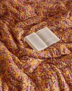 Indian Hand Block Print Amber Yellow Cotton Quilt Floral Bedspread Queen Size <b>Comforter</b> Summer Blanket - Product Image 5
