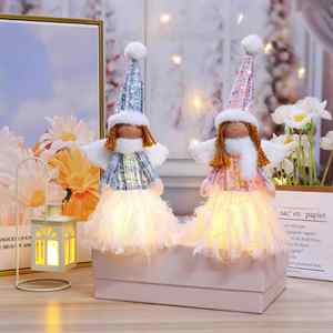 Juego de Figuras de Pareja de Ángeles Navideños - Muñecos con Lentejuelas Luminosas para Decoración Navideña de Ventanas y Hogar, Venta al Por Mayor - Product Image 1