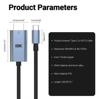Kabel Tipe-C ke HDMI 2.1 8K 60Hz Mendukung UHD HDCP HDR Kecepatan Tinggi 48Gbps USB3.1 HDTV untuk Macbook Pro dan iPad dan Lainnya