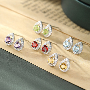 9 boucles d'oreilles tendance en argent sterling 925, forme goutte d'eau, pierre naturelle ronde de 4 mm, bijoux minimalistes pour femmes - Product Image 3