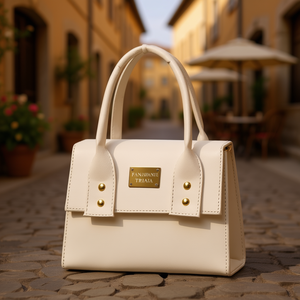 Bolso de Mano de Cuero Blanco Fana Triana, Estilo Bohemio Vintage, Dos Asas, Placa Metálica, Uso Diario - Product Image 2